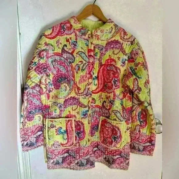 La Cera women’s quilted reversible jacket colorful paisley size medium - Picture 1 of 13